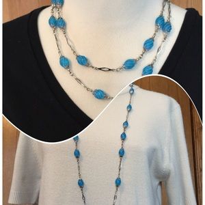 BLUE and SILVER TONE BEADED NECKLACE